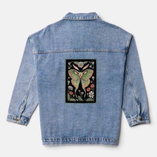 Luna Moth Witchy Folk Art  Denim Jacket