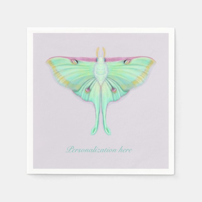 Luna Moth with Personalization on lavender Napkins (Front)