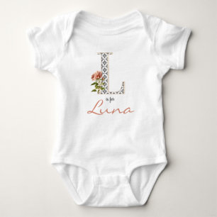 Luna Name Reveal Floral Letter L Girl Whimsical Baby Bodysuit