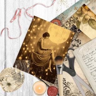 Luna Paper Moon Girl, Vintage Photograph Jazz Age Postcard