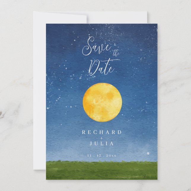 LUNA Save The Date Invitation / Watercolor Moon (Back)