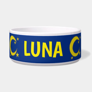 LUNA the Dog Blue Yellow Moon Stars Night Sky Bowl