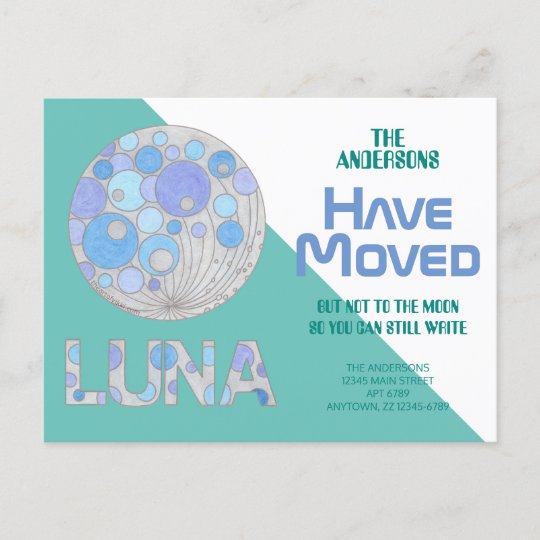 Luna The Full Moon Space Theme New Home Address Announcement Postcard