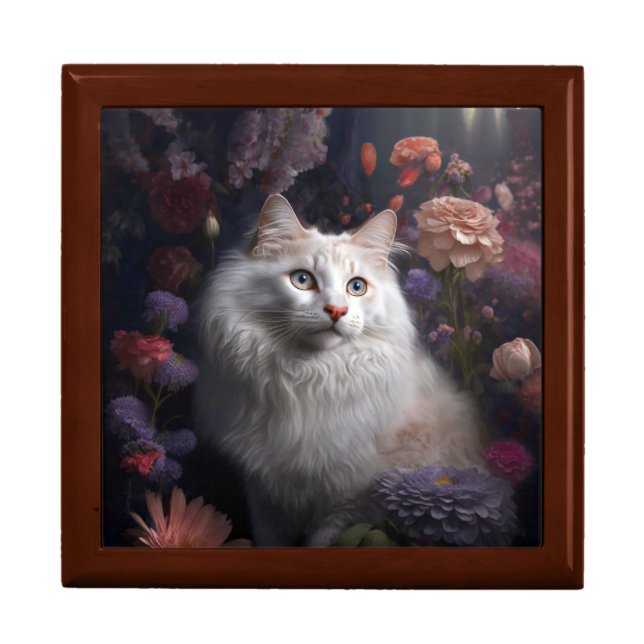 Luna the Turkish Angora Cat Wooden Jewelry Box (Front)