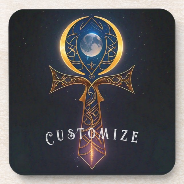 Lunar Ankh Beverage Coaster (Front)