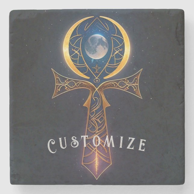 Lunar Ankh Stone Coaster (Front)