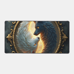 Lunar Balance – Where Shadows Embrace the Light. Desk Mat