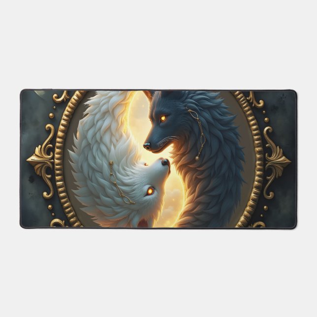 Lunar Balance – Where Shadows Embrace the Light.  Desk Mat (Front)