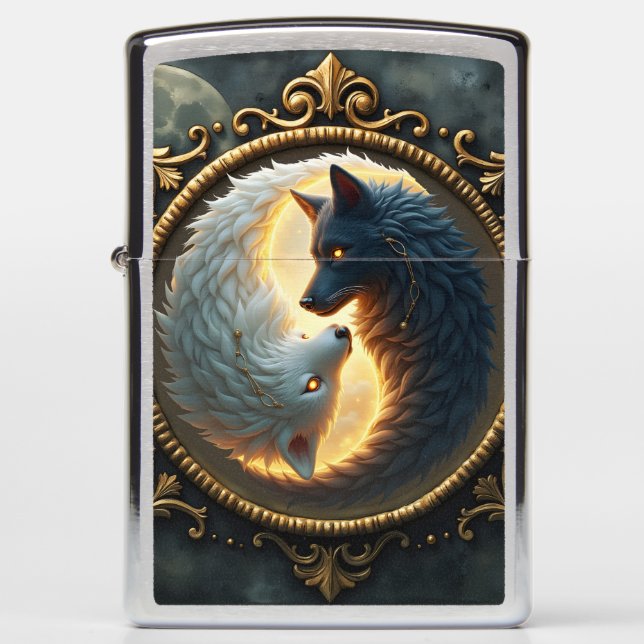 Lunar Balance – Where Shadows Embrace the Light.  Zippo Lighter (Front)