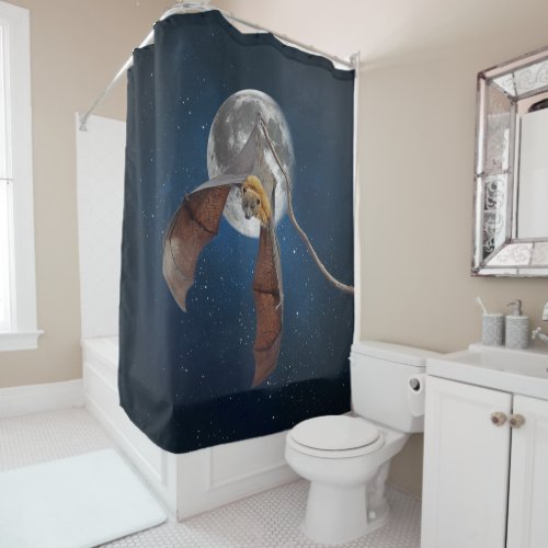 Lunar Bat  Witchy Shower Curtain  Moon and Stars