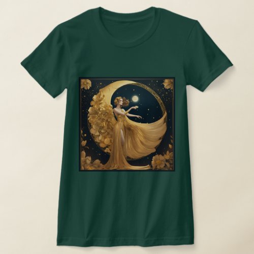 Lunar Bloom A Celestial T_Shirt Design