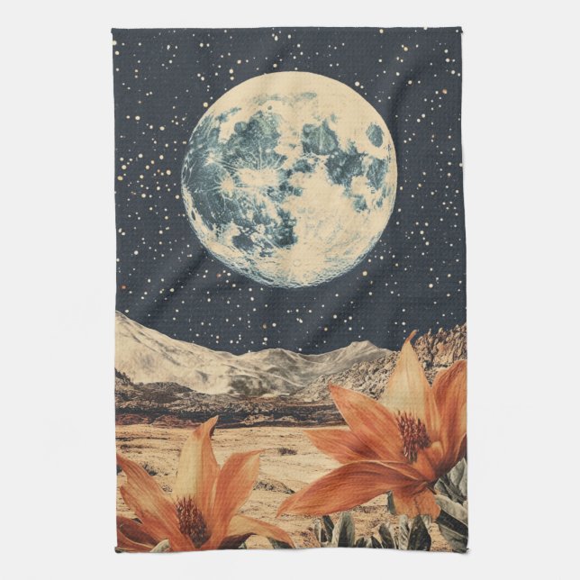 Lunar Bloom Over Sandy Peaks Kitchen Towel (Vertical)