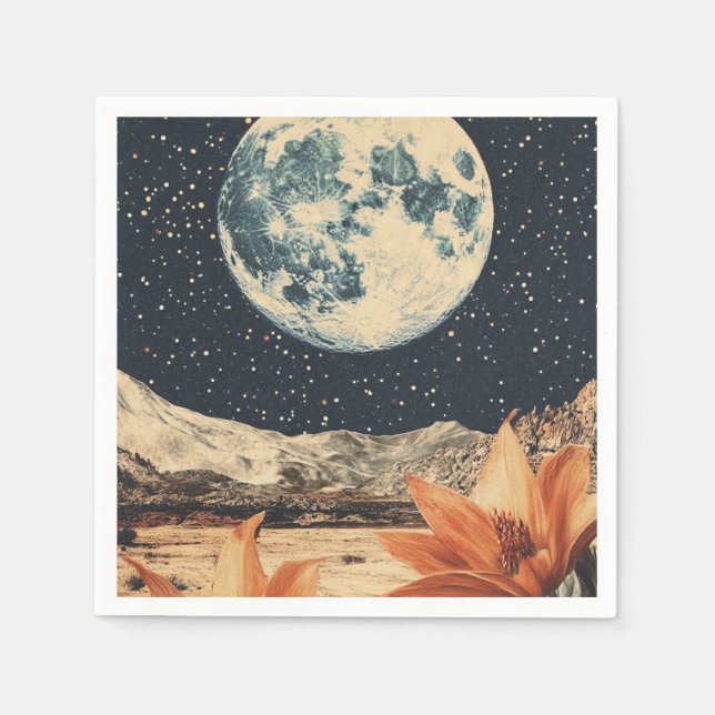 Lunar Bloom Over Sandy Peaks Napkins (Front)