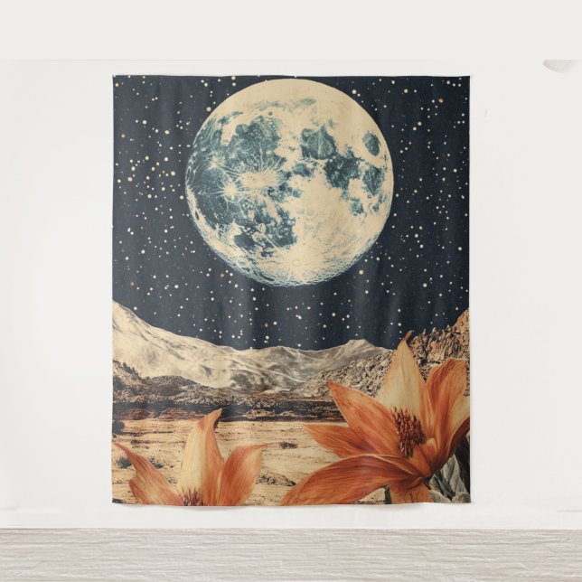 Lunar Bloom Over Sandy Peaks Tapestry (Front)