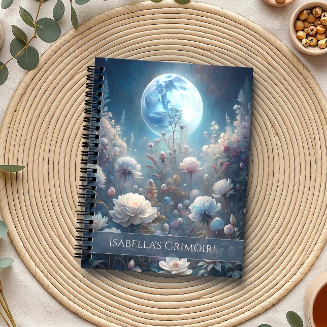 Lunar Bloom Planner – Mystical Floral Moon Journal (Lunar Bloom Planner – Mystical Floral Moon Journal on a boho table with herbs and a cup of tea)
