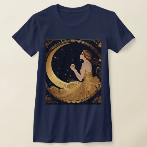 Lunar Bloom Woman and Moonflower T_Shirt