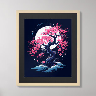 Lunar Blossom: A Celestial Cherry Tree Framed Art