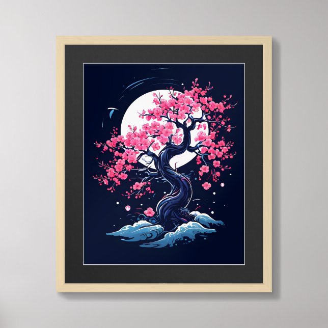 Lunar Blossom: A Celestial Cherry Tree Framed Art (Framed Front)