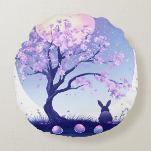 Lunar Bunny Night Round Pillow