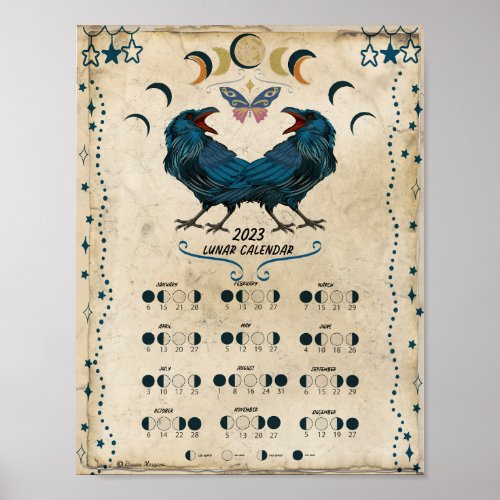 LUNAR CALENDAR 2023  Crow Moon Wicca Witch Moon  Poster