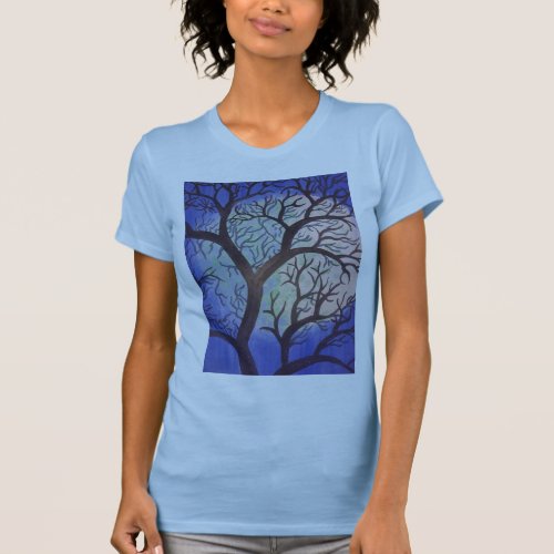 Lunar Canopy Tree and Moon Silhouette T_shirt