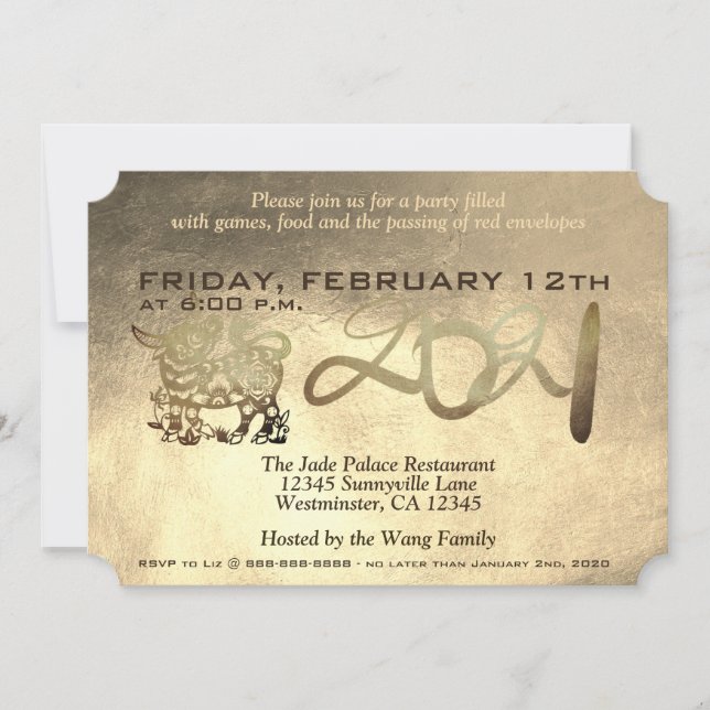 Lunar Chinese Metal Ox New Year 2021 Invitation (Front)