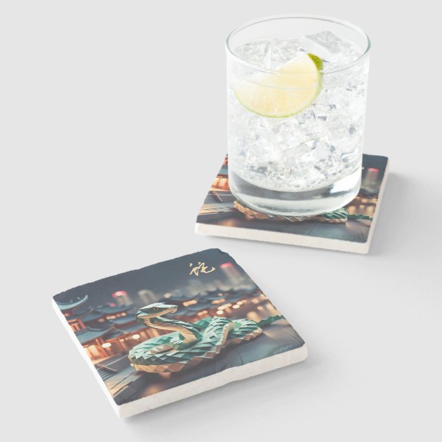 Lunar Chinese New Year Snake 2025 Birthday MC Stone Coaster (Side)