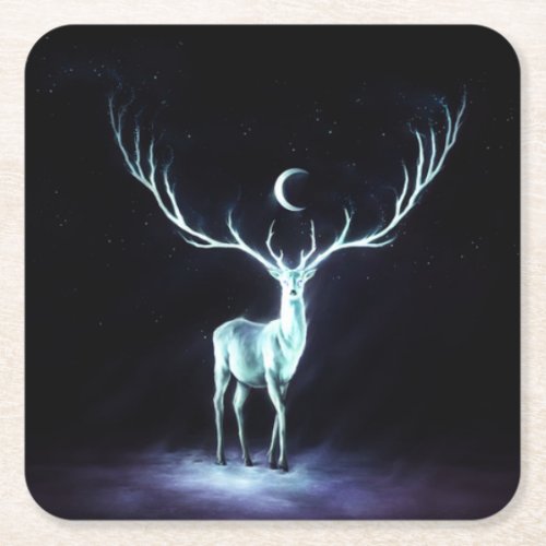 Lunar Deer Protector Square Paper Coaster