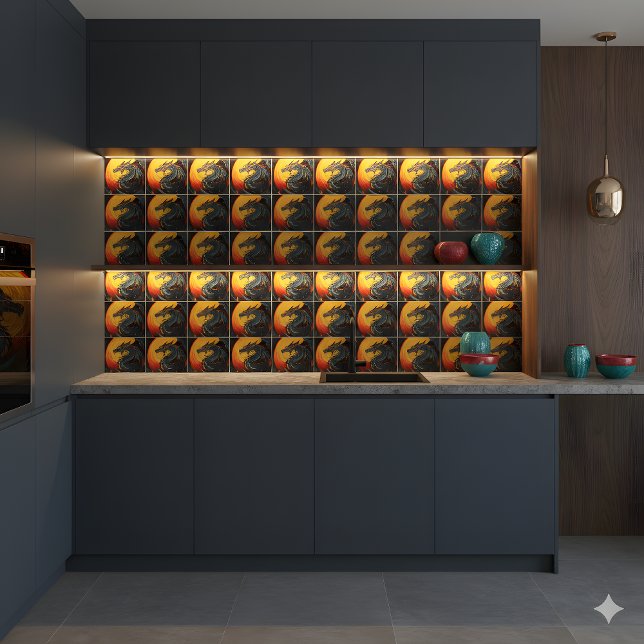 Lunar Dragon Lino-Cut Ceramic Tile (Creator Uploaded)