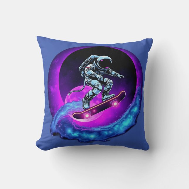 Lunar Drift Skateboard pillow– Neon Space pillows  (Front)