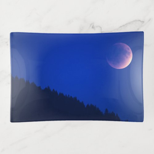 Lunar Eclipse Over Forest  Zug Switzerland Trinket Tray