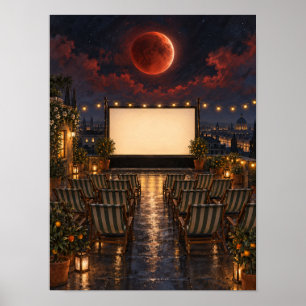 Lunar Eclipse Rooftop Cinema 12x16 Poster