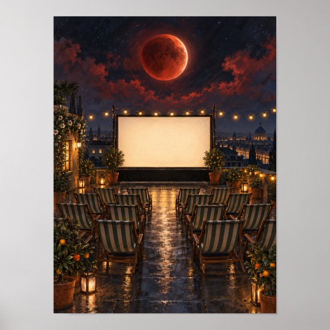 Lunar Eclipse Rooftop Cinema 12x16 Poster (Front)
