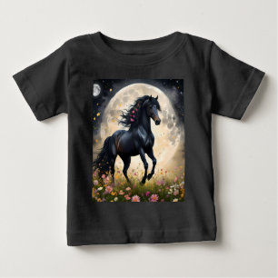 Lunar Elegance: Black Fantasy Horse with Moon  Baby T-Shirt