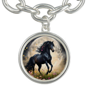 Lunar Elegance: Black Fantasy Horse with Moon  Bracelet