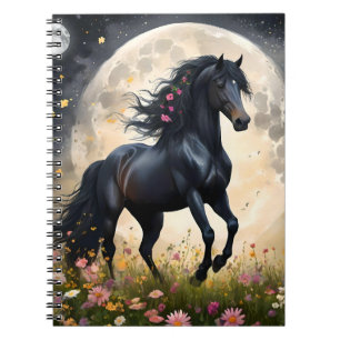 Lunar Elegance: Black Fantasy Horse with Moon  Notebook