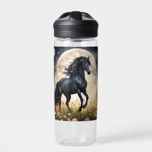 Lunar Elegance: Black Fantasy Horse with Moon  Water Bottle