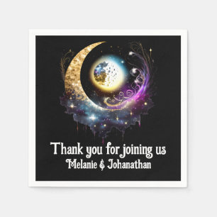 Lunar full moon starry night celestial black pink napkins