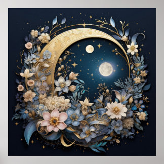 Lunar Garden Wreath Poster