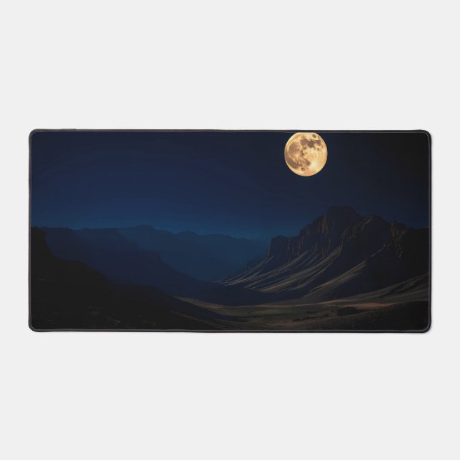 Lunar Glow Desk Mat – Full Moon Over Tranquil Moun (Front)