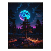 Lunar Glow Forest – Tranquil Cosmic Nightscape