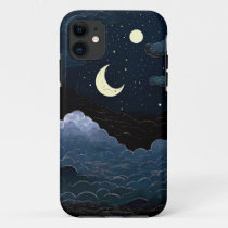 Lunar Glow, Linocut Sky Phone Shield iPhone 11 Case