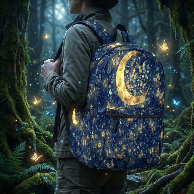 Lunar Glow Midnight Fantasy Garden Printed Backpack (Creator Uploaded)