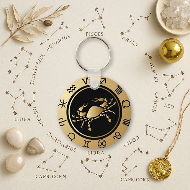 Lunar Gold Cancer Zodiac Wheel Keychain (Creator Uploaded)