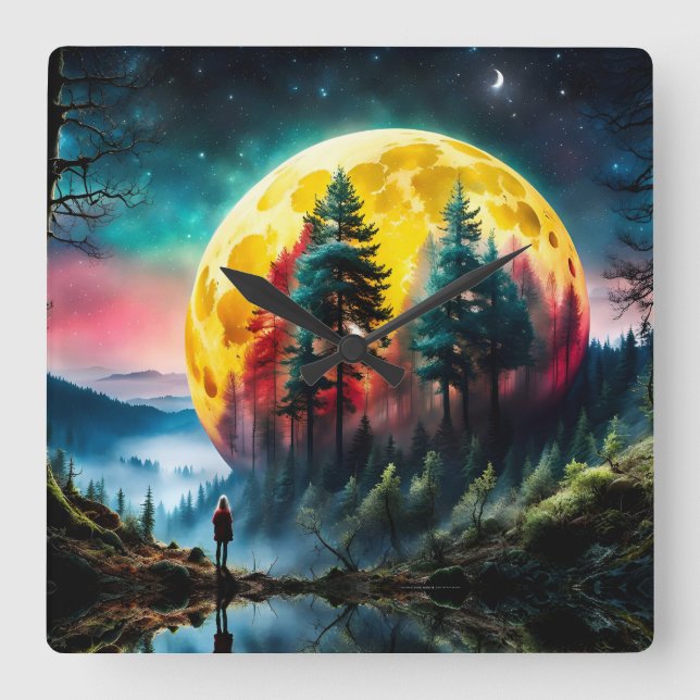 Lunar Landing, the Setting Moon Square Wall Clock (Front)