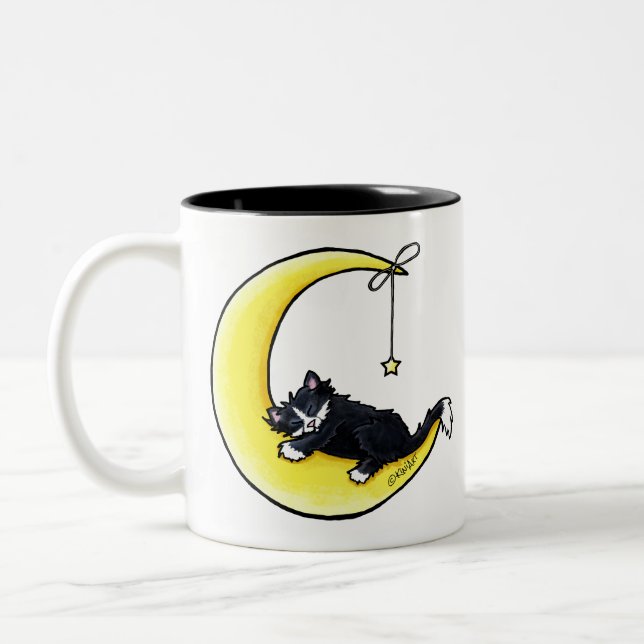 Lunar Love Tuxedo Cat Two-Tone Coffee Mug (Left)