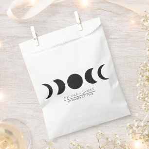 Lunar Luxe Black & Cream Moon Phase Wedding  Favor Bag