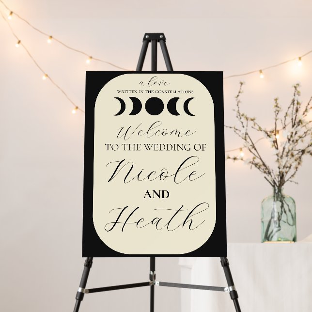 Lunar Luxe Black & Cream Moon Phase Wedding  Foam Board (In Situ (Stand))