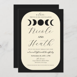 Lunar Luxe Black & Cream Moon Phase Wedding  Invitation