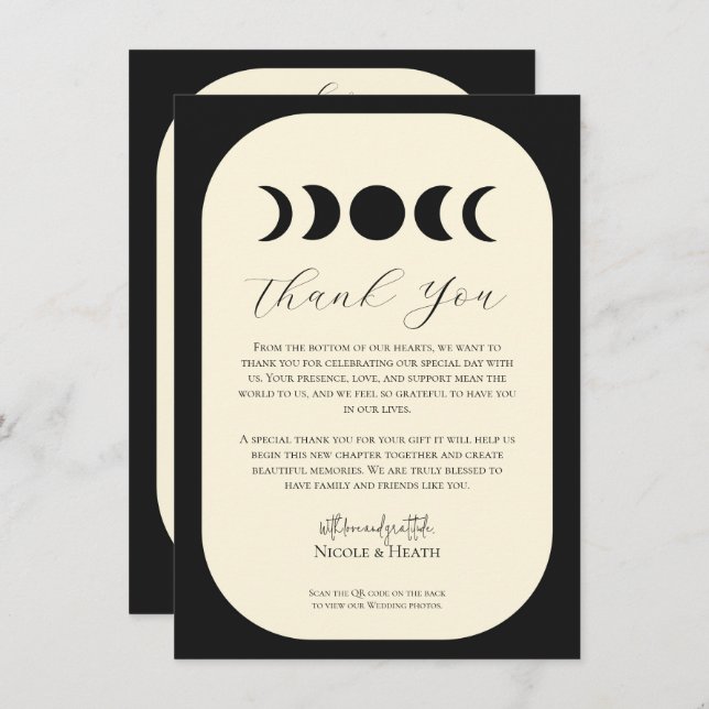 Lunar Luxe Black & Cream Moon Phase Wedding  Invitation (Front/Back)